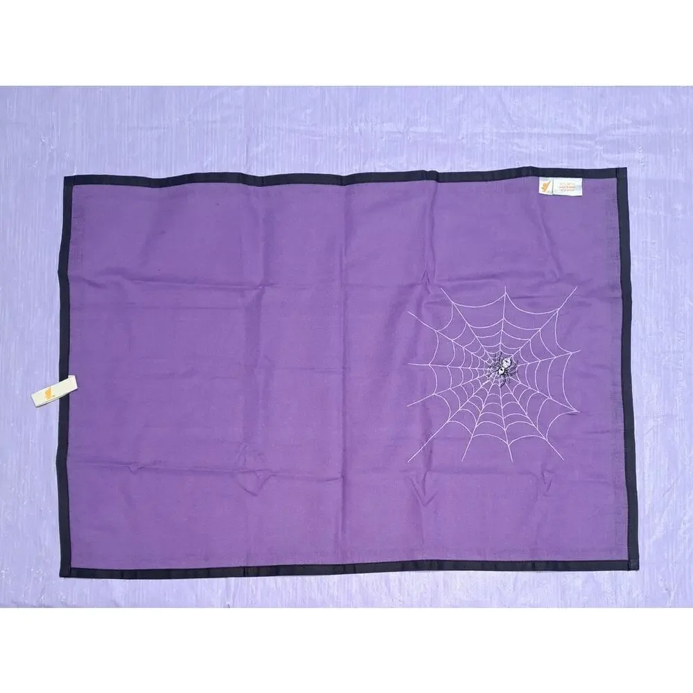 4 piece Spider Web Purple & Black Halloween Kitchen Apron & Pot Holder Set